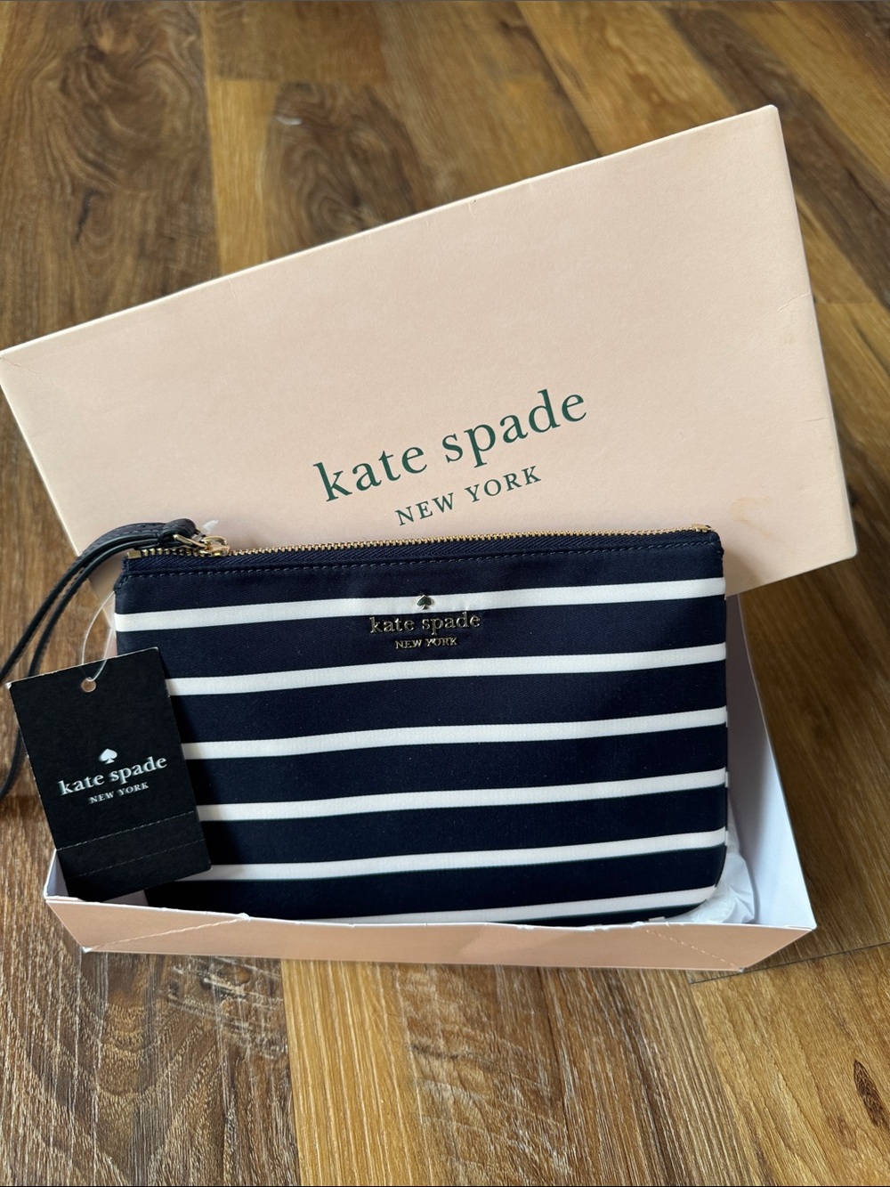 kate spade Navy and White Striped Wristlet Pouch